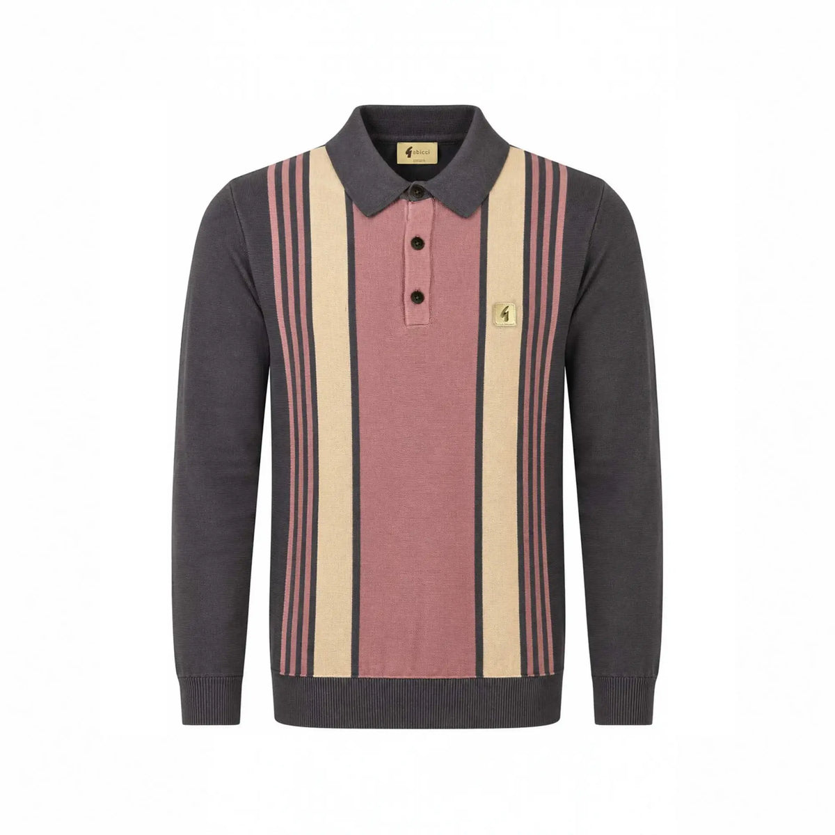 Buy Gabicci Vintage Charcoal Searle Striped Long Sleeve Knitted Polo | Short-Sleeved Polo Shirtss at Woven Durham