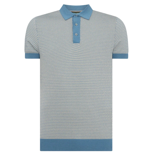Buy Remus Uomo Contrast Collar Knitted Polo - Blue | Short-Sleeved Polo Shirtss at Woven Durham