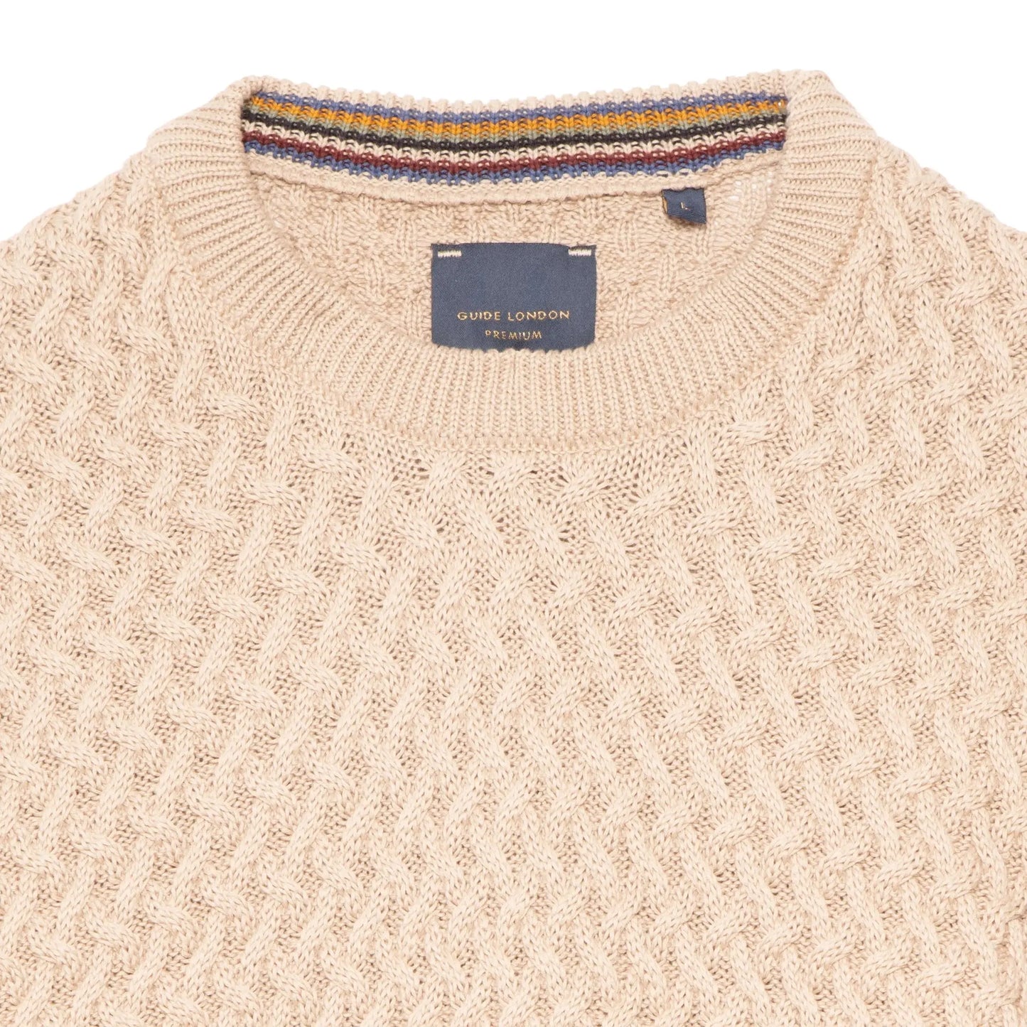 Buy Guide London Crew-Neck Cable Knit Jumper -Stone | Crew-Neck Jumperss at Woven Durham