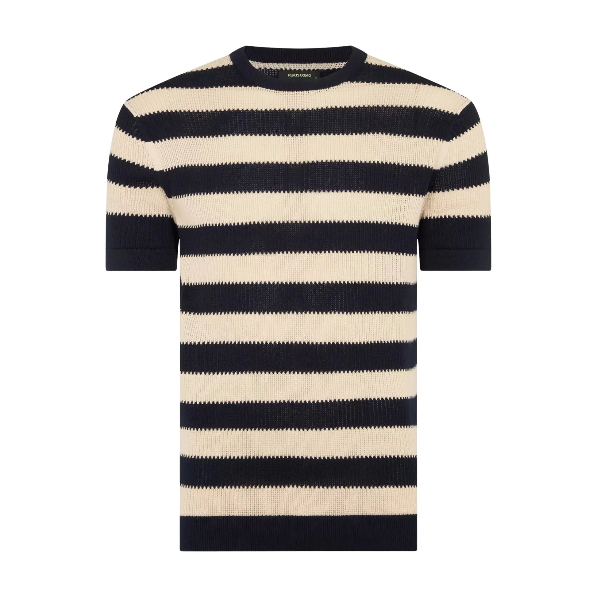 Buy Remus Uomo Crew Neck Striped Knitted T-Shirt - Navy | T-Shirtss at Woven Durham