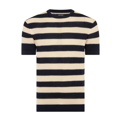 Buy Remus Uomo Crew Neck Striped Knitted T-Shirt - Navy | T-Shirtss at Woven Durham