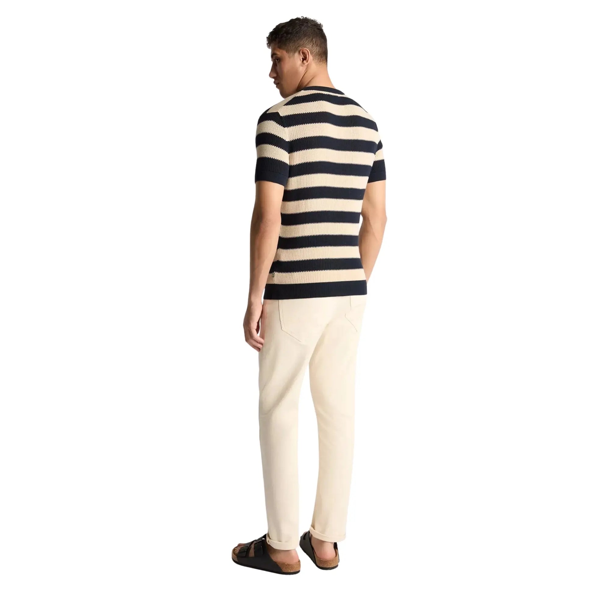 Buy Remus Uomo Crew Neck Striped Knitted T-Shirt - Navy | T-Shirtss at Woven Durham