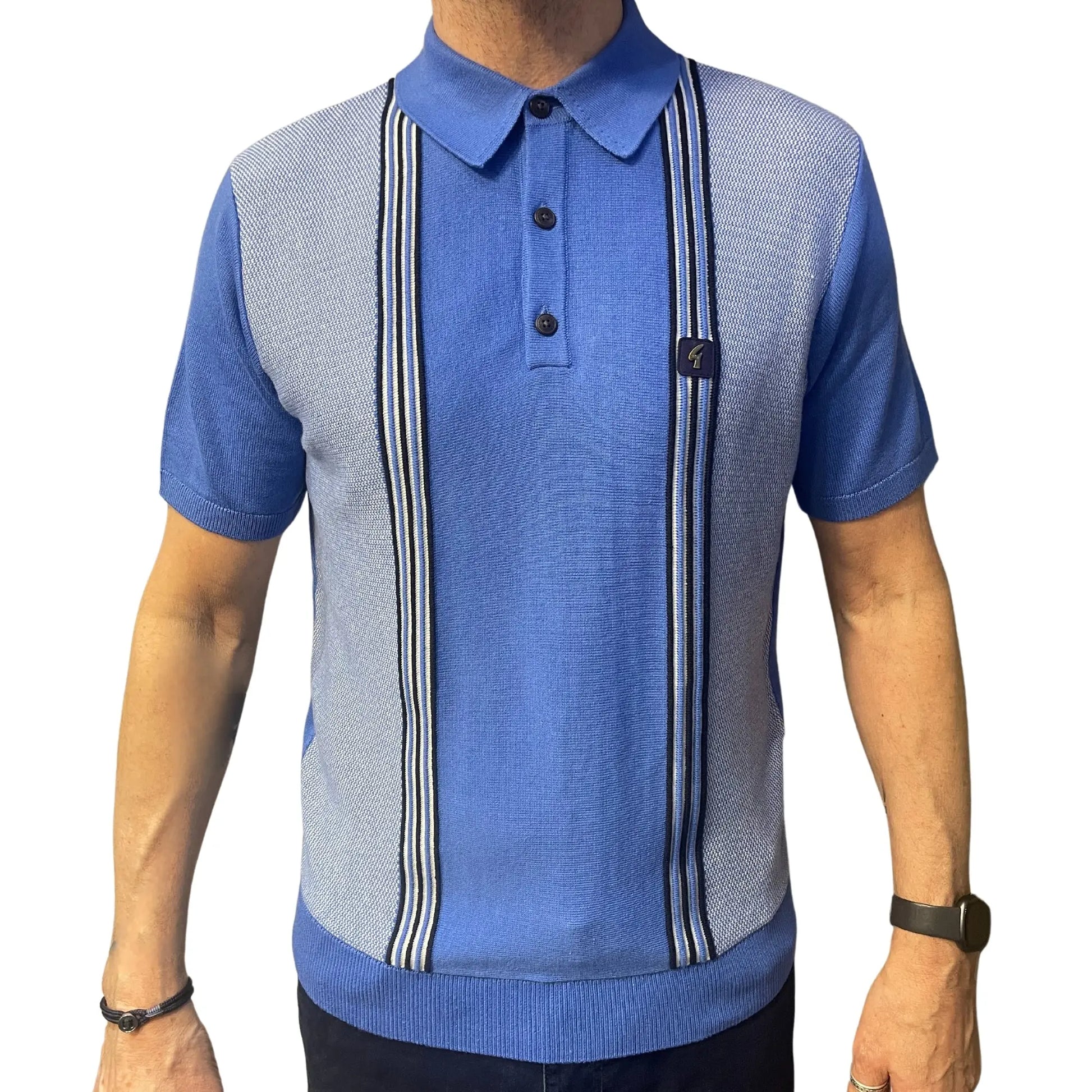 Buy Gabicci Vintage Eden Knitted Polo Shirt - Thames | Short-Sleeved Polo Shirtss at Woven Durham