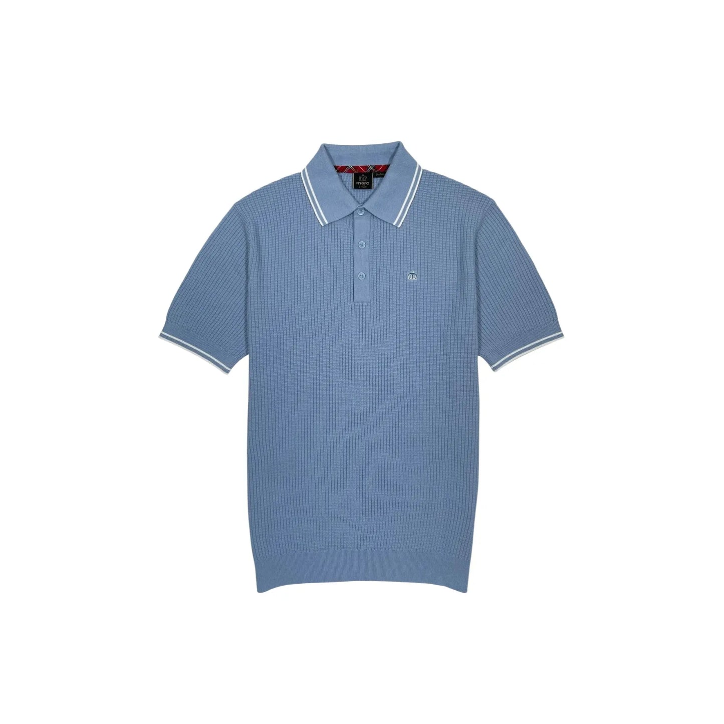 Buy Merc London Edmund Dust Blue Knitted Polo | Short-Sleeved Polo Shirtss at Woven Durham