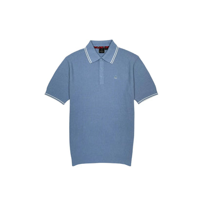 Buy Merc London Edmund Dust Blue Knitted Polo | Short-Sleeved Polo Shirtss at Woven Durham