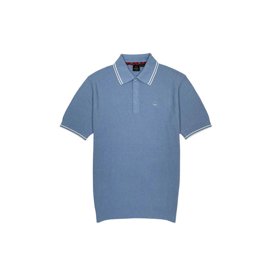 Buy Merc London Edmund Dust Blue Knitted Polo | Short-Sleeved Polo Shirtss at Woven Durham