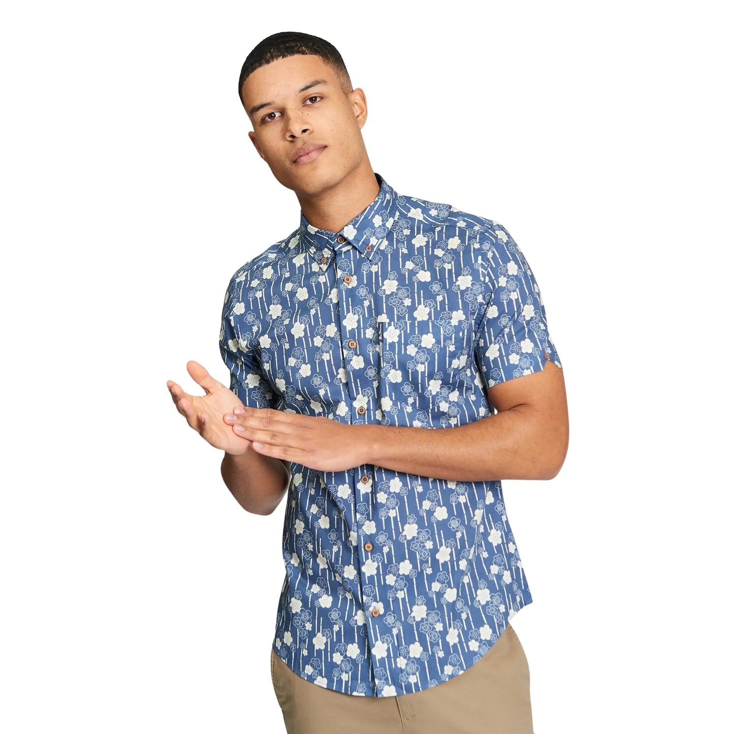 Buy Ben Sherman Floral Bamboo Print Short Sleeve Shirt - Indigo | Short-Sleeved Shirtss at Woven Durham