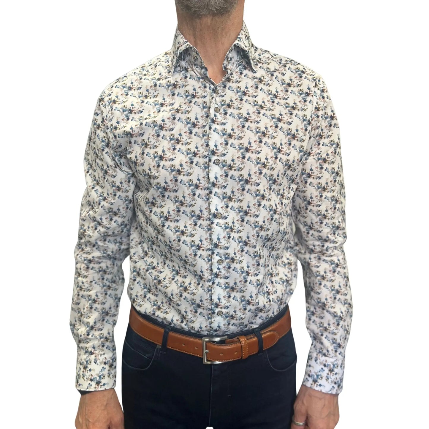 Buy Marnelli Sartoria Floral Long-Sleeve Shirt - White/Blue | Long-Sleeved Shirtss at Woven Durham