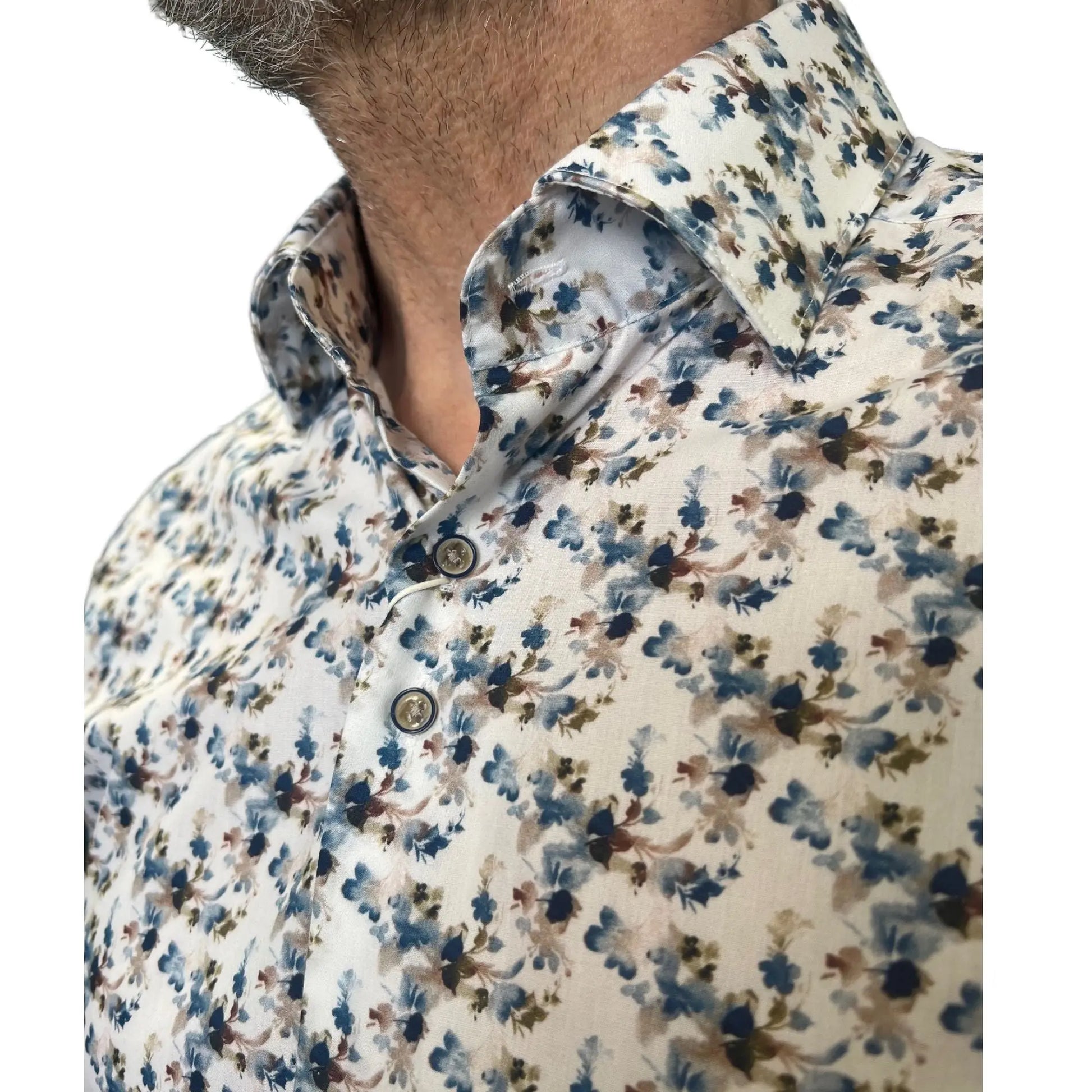 Buy Marnelli Sartoria Floral Long-Sleeve Shirt - White/Blue | Long-Sleeved Shirtss at Woven Durham