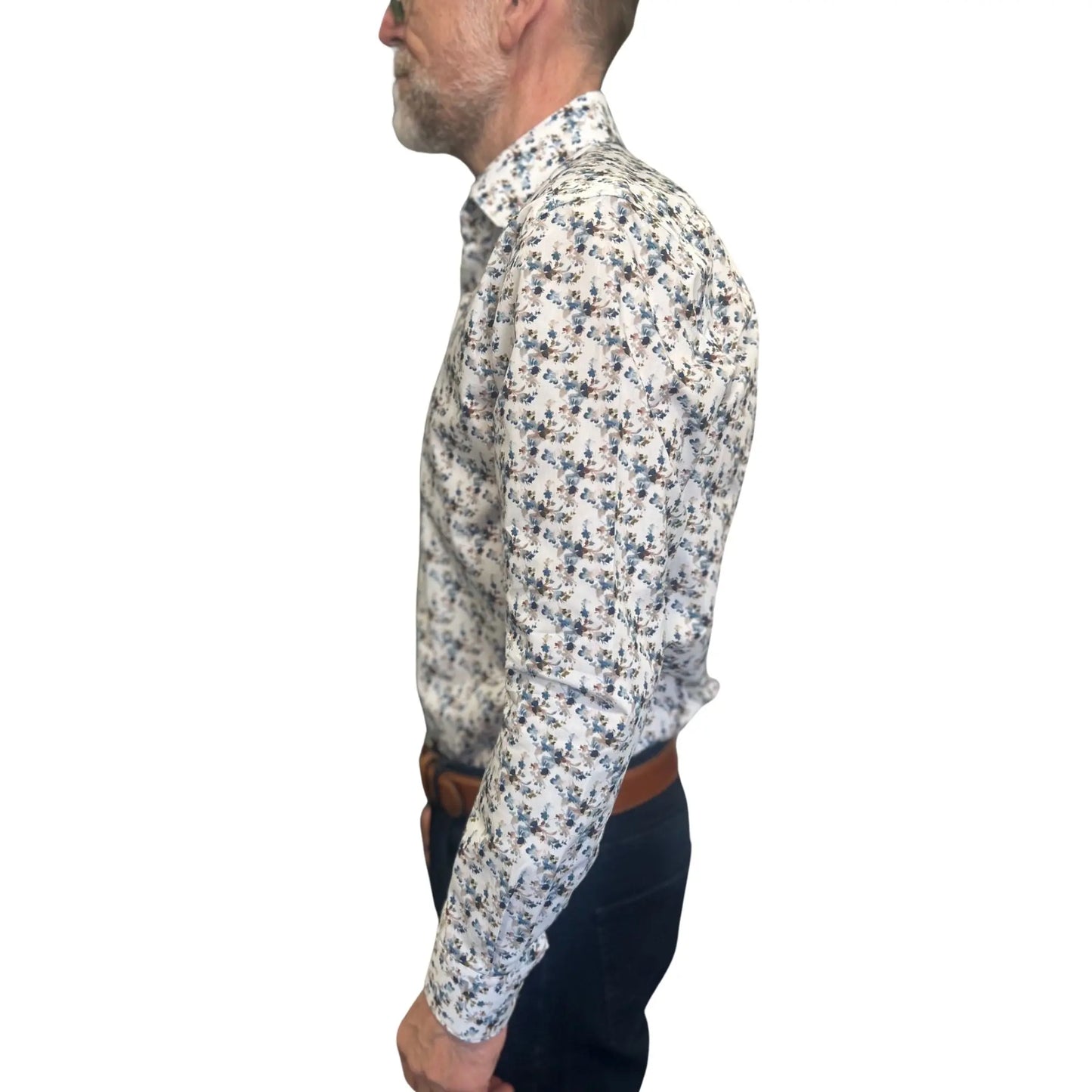 Buy Marnelli Sartoria Floral Long-Sleeve Shirt - White/Blue | Long-Sleeved Shirtss at Woven Durham