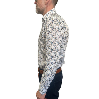 Buy Marnelli Sartoria Floral Long-Sleeve Shirt - White/Blue | Long-Sleeved Shirtss at Woven Durham