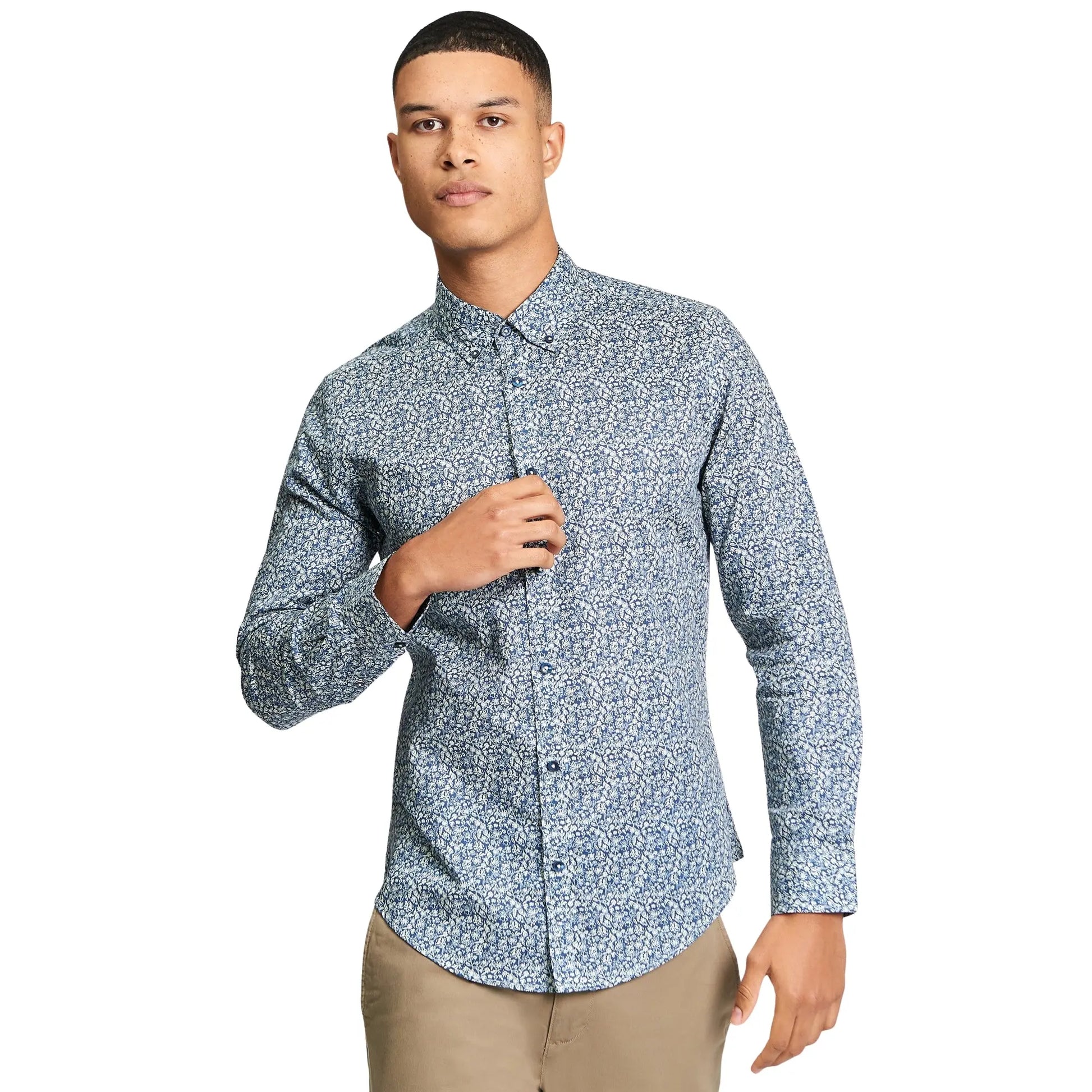 Buy Ben Sherman Floral Print Shirt - Indigo | Long-Sleeved Shirtss at Woven Durham