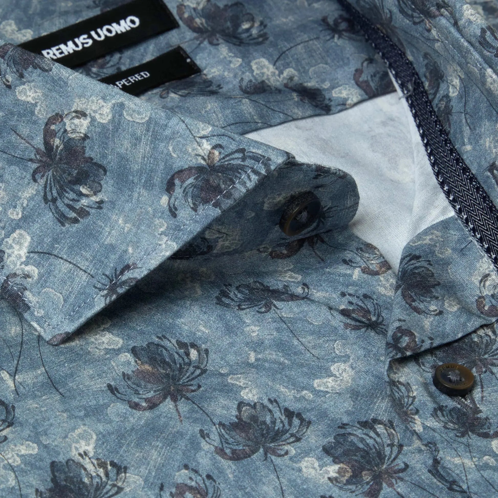 Buy Remus Uomo Floral Print Stretch Long Sleeve Shirt - Blue | Long-Sleeved Shirtss at Woven Durham