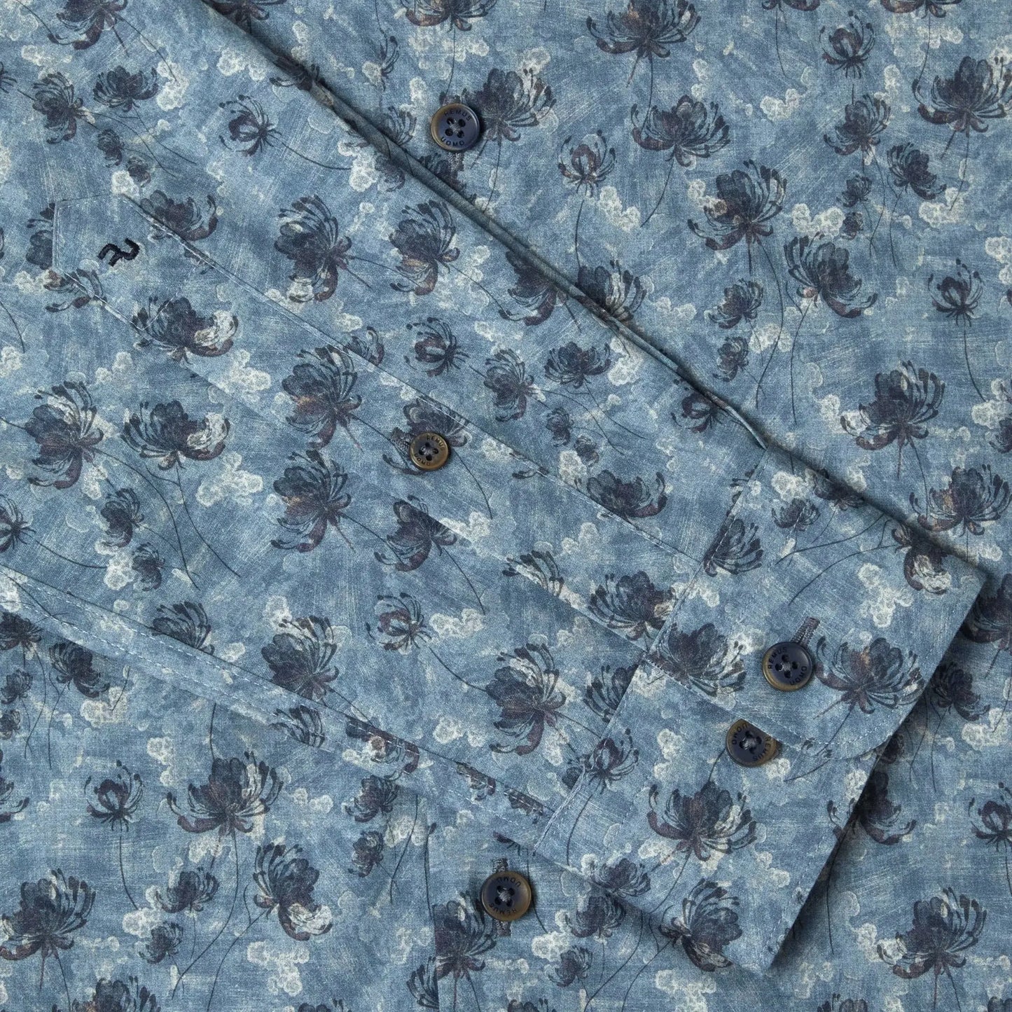 Buy Remus Uomo Floral Print Stretch Long Sleeve Shirt - Blue | Long-Sleeved Shirtss at Woven Durham
