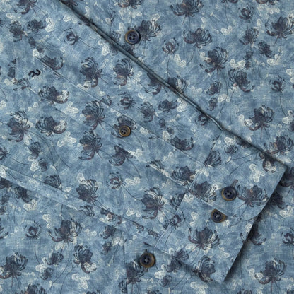 Buy Remus Uomo Floral Print Stretch Long Sleeve Shirt - Blue | Long-Sleeved Shirtss at Woven Durham