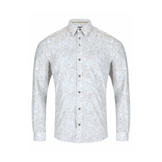 Buy Remus Uomo Floral Stencil Print Shirt - Stone | Long-Sleeved Shirtss at Woven Durham