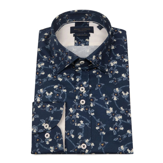 Buy Guide London Flower Stem Print Shirt - Navy | Long-Sleeved Shirtss at Woven Durham