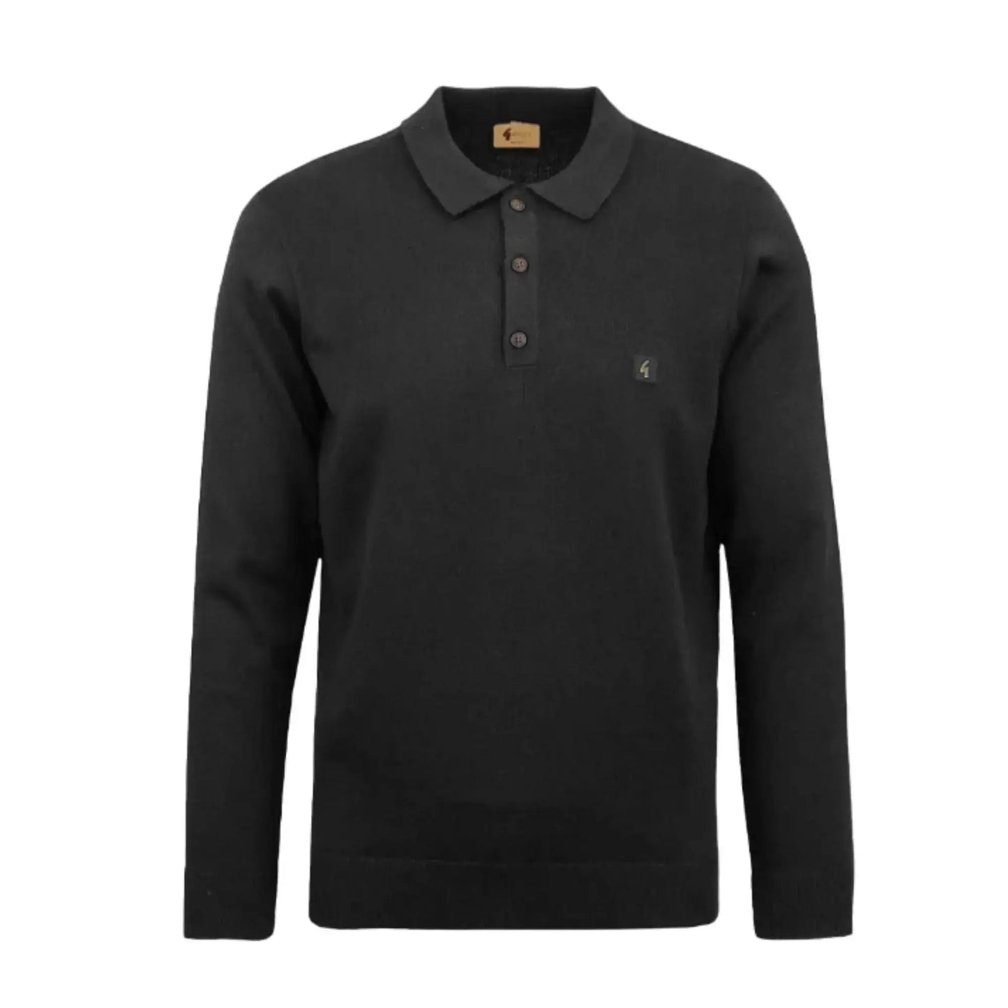 Buy Gabicci Vintage Francesco Black Long-Sleeved Knitted Polo Shirt | Long-Sleeved Polo Shirtss at Woven Durham