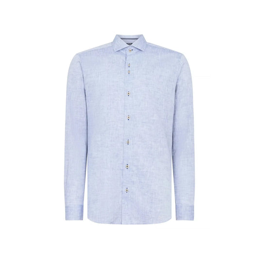 Buy Remus Uomo Frank Linen Long Sleeve Shirt - Blue | Long-Sleeved Shirtss at Woven Durham