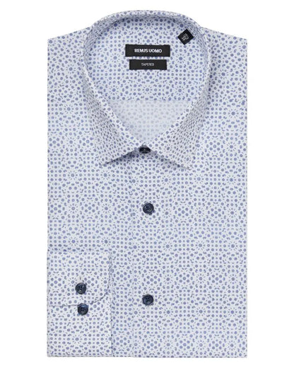 Buy Remus Uomo Frank Long Sleeve Shirt - White/Blue | Long-Sleeved Shirtss at Woven Durham