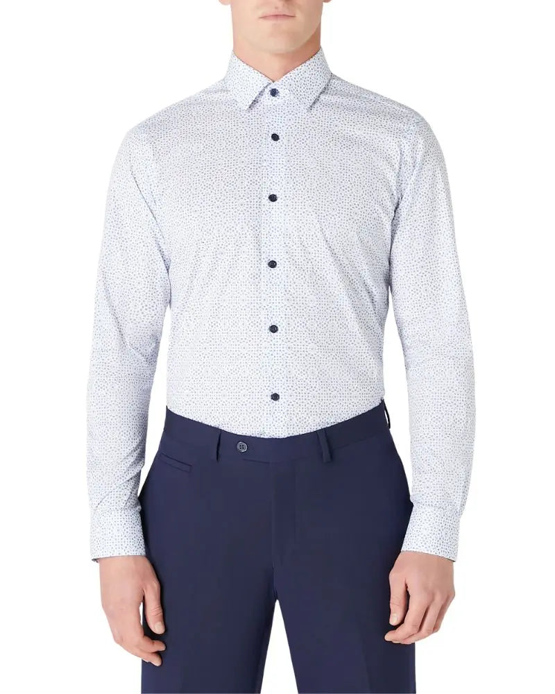 Buy Remus Uomo Frank Long Sleeve Shirt - White/Blue | Long-Sleeved Shirtss at Woven Durham