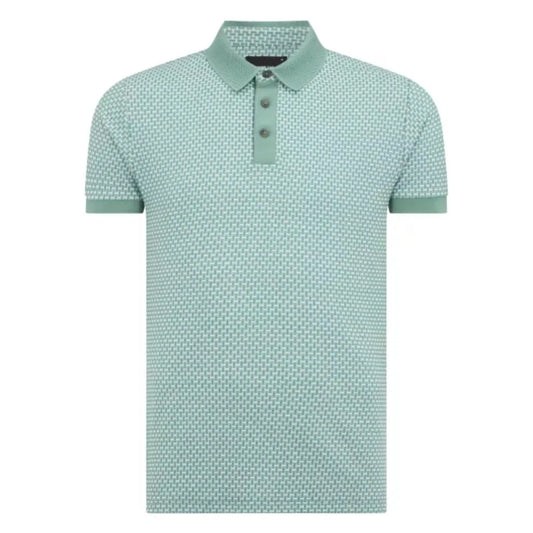 Buy Remus Uomo Geometric Pattern Knitted Polo - Green | Short-Sleeved Polo Shirtss at Woven Durham