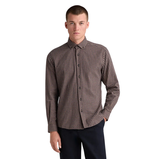 Buy Remus Uomo Gingham Check Navy & Brown Shirt | Overshirtss at Woven Durham