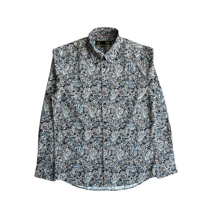 Buy Merc London Gore Paisley Long-Sleeve Shirt - Navy | Long-Sleeved Shirtss at Woven Durham