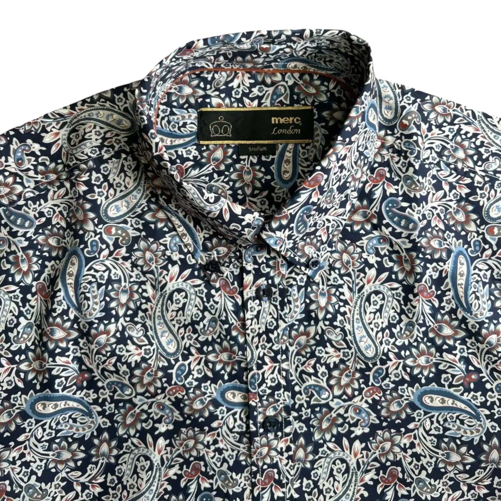 Buy Merc London Gore Paisley Long-Sleeve Shirt - Navy | Long-Sleeved Shirtss at Woven Durham