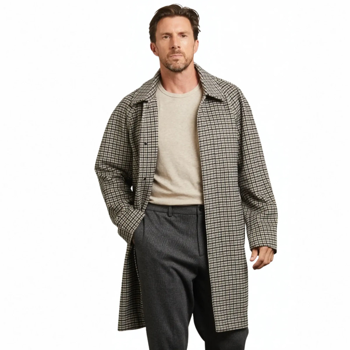 Buy Guards London Grey Houndstooth Walter Overcoat | Mac's & Trench Coatss at Woven Durham