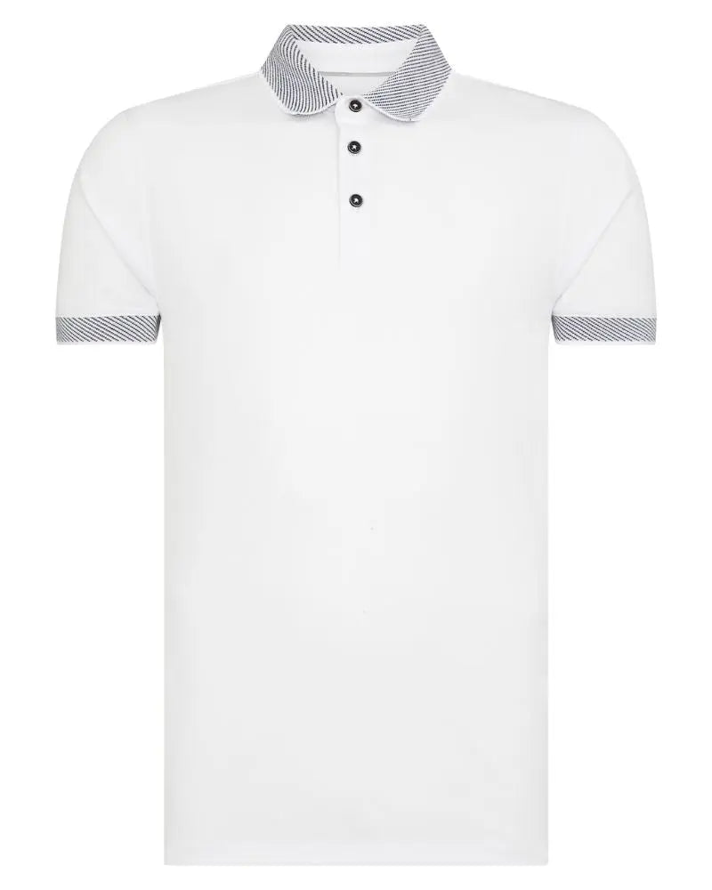 Buy Remus Uomo Jacquard Collar Polo Shirt - White | Short-Sleeved Polo Shirtss at Woven Durham