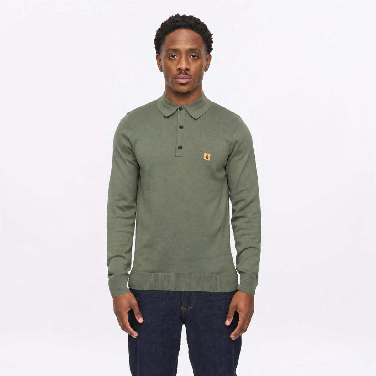 Buy Gabicci Vintage Khaki Francesco Long-Sleeved Knitted Polo | Long-Sleeved Polo Shirtss at Woven Durham