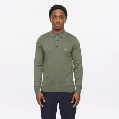 Buy Gabicci Vintage Khaki Francesco Long-Sleeved Knitted Polo | Long-Sleeved Polo Shirtss at Woven Durham