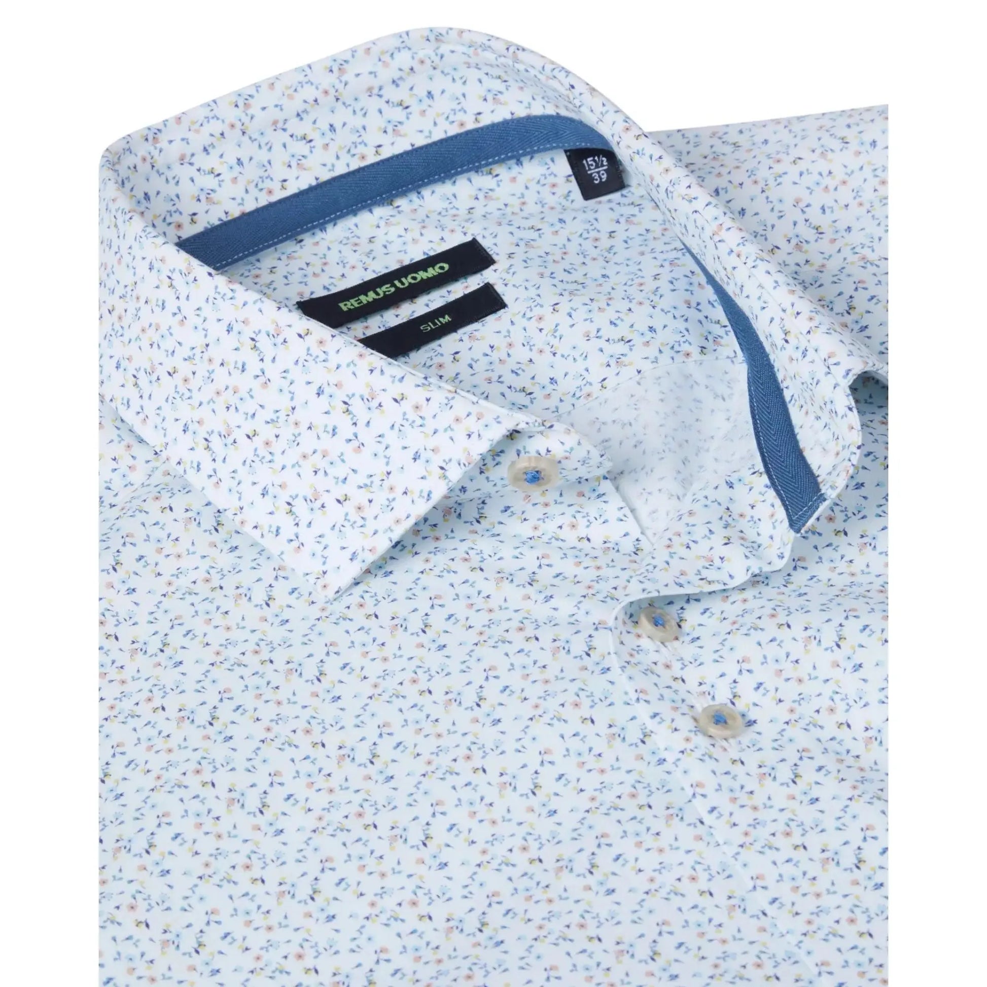 Buy Remus Uomo Kirk Floral Pattern Shirt - White/Blue | Long-Sleeved Shirtss at Woven Durham