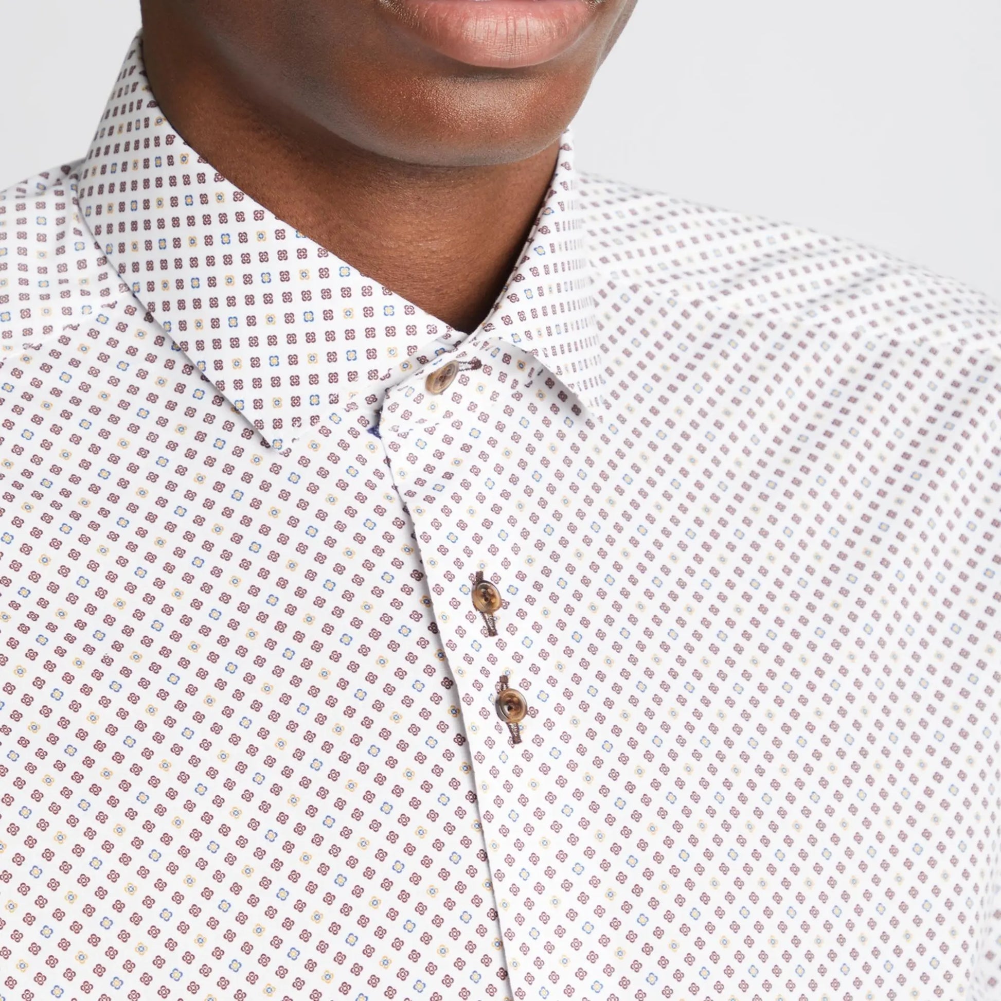 Buy Remus Uomo Kirk Stretch Fit Geo Print Shirt - White | Long-Sleeved Shirtss at Woven Durham