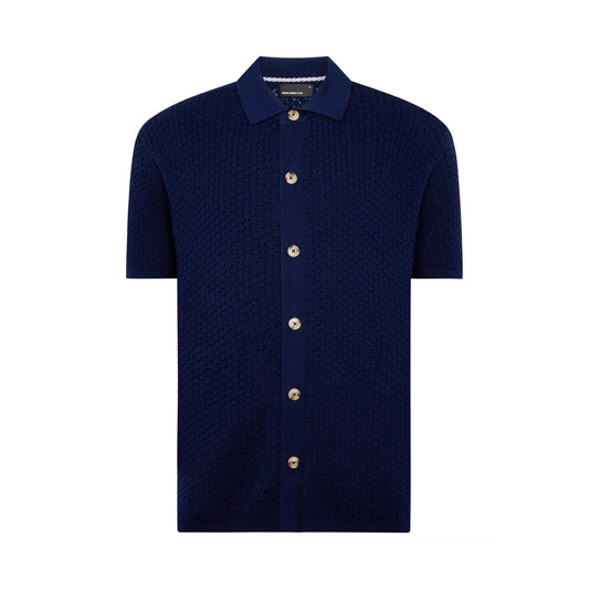 Buy Remus Uomo Knitted Button-Thru Polo - Navy | T-Shirtss at Woven Durham