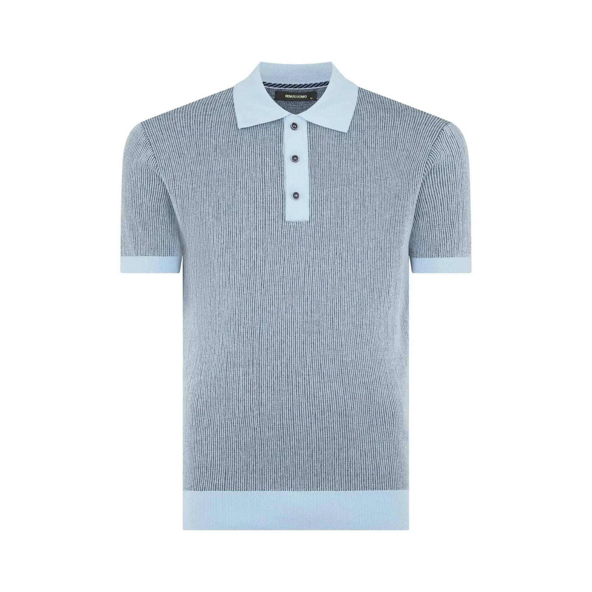 Buy Remus Uomo Knitted Contrast Collar Polo - Blue | T-Shirtss at Woven Durham