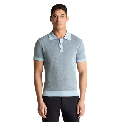 Buy Remus Uomo Knitted Contrast Collar Polo - Blue | T-Shirtss at Woven Durham