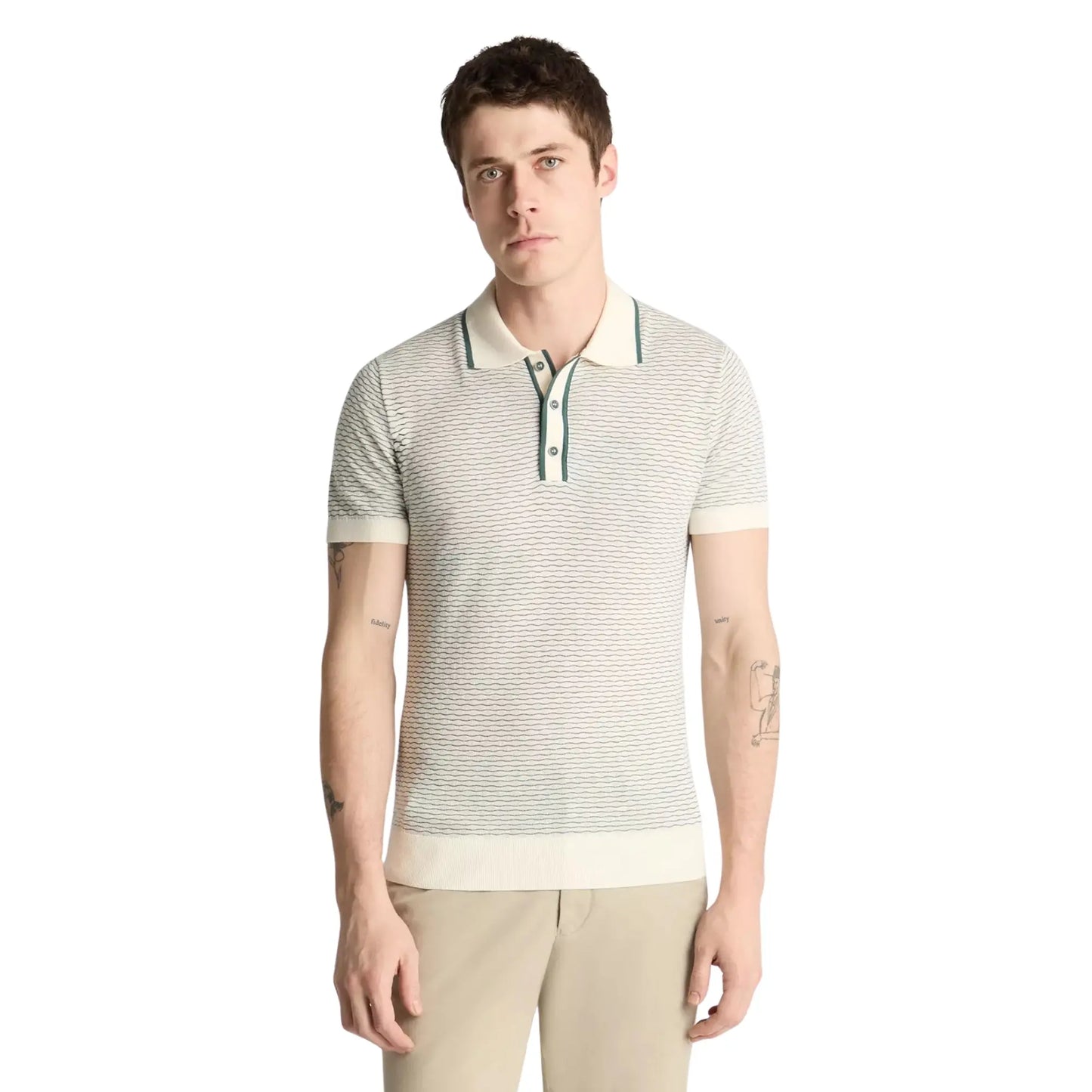 Buy Remus Uomo Knitted Wave Pattern Polo - Stone | T-Shirtss at Woven Durham