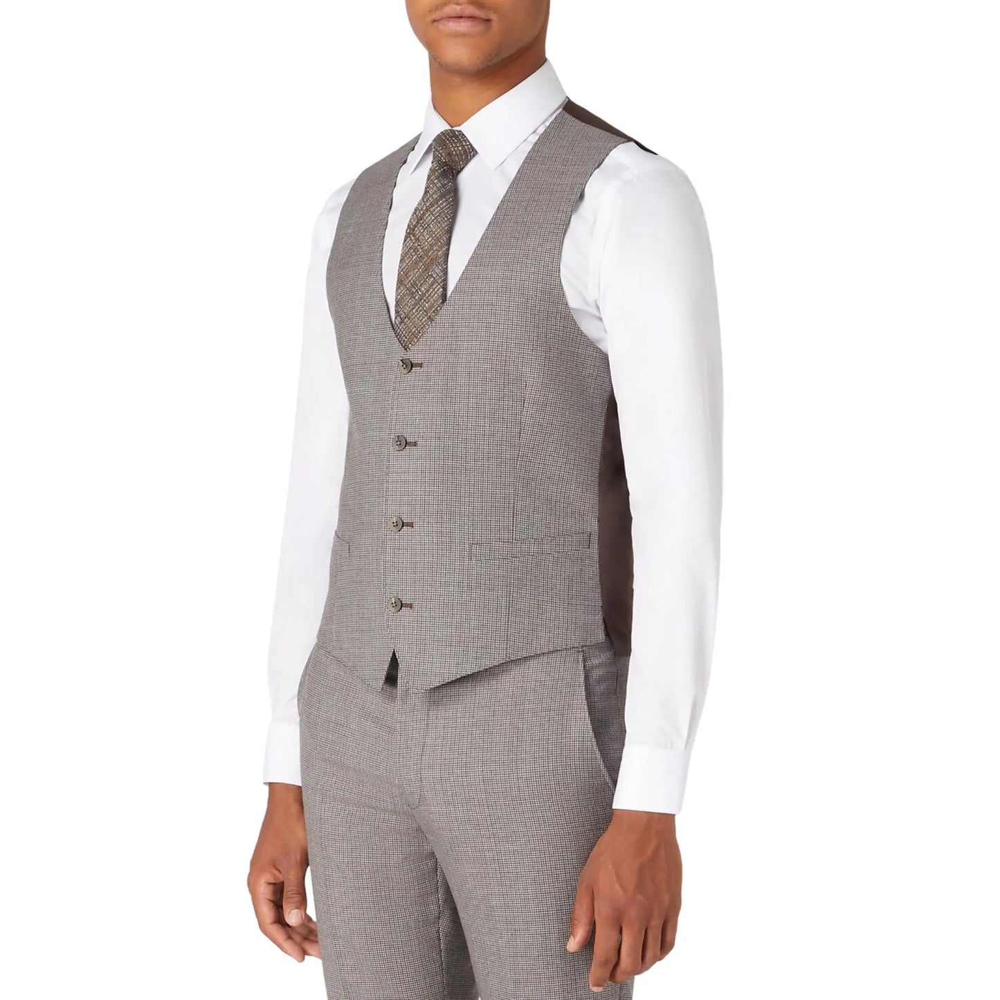 Buy Remus Uomo Lazio Houndstooth Suit Waistcoat - Beige | Suit Waistcoats at Woven Durham