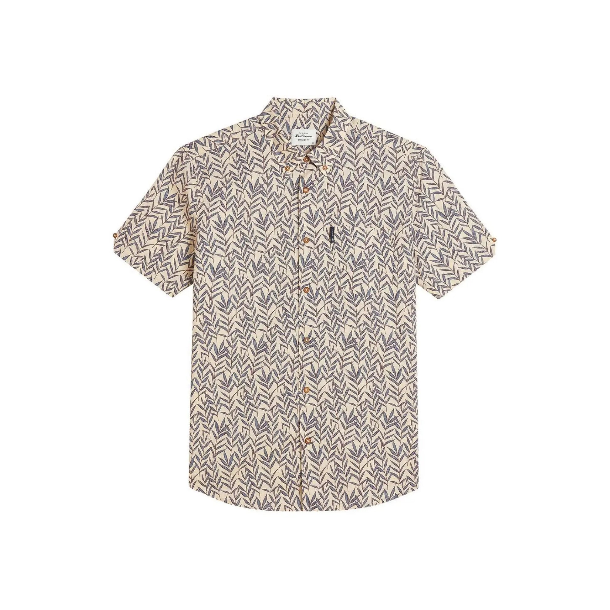 Buy Ben Sherman Leaf Print Short Sleeve Shirt - Oyster White | Short-Sleeved Shirtss at Woven Durham