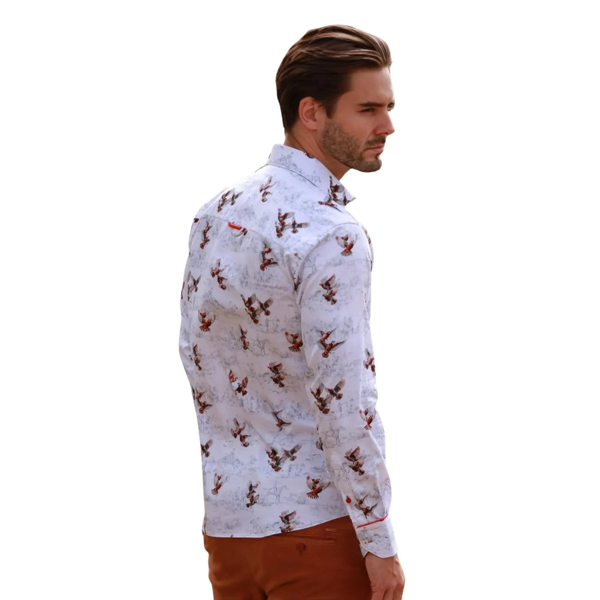 Buy Claudio Lugli Light Grey Pheasant Print Long Sleeve Shirt | Long-Sleeved Shirtss at Woven Durham