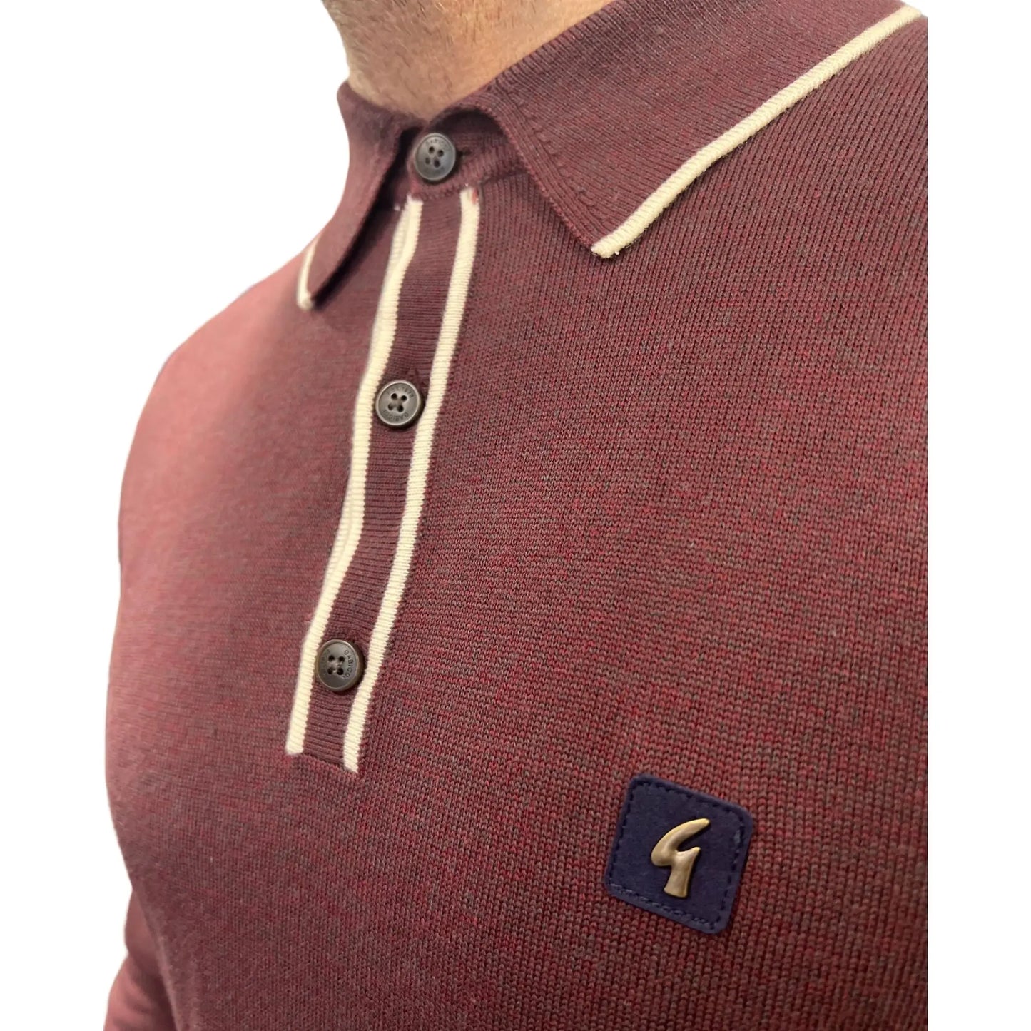 Buy Gabicci Vintage Lineker Berry Long-Sleeved Knitted Polo | Long-Sleeved Polo Shirtss at Woven Durham