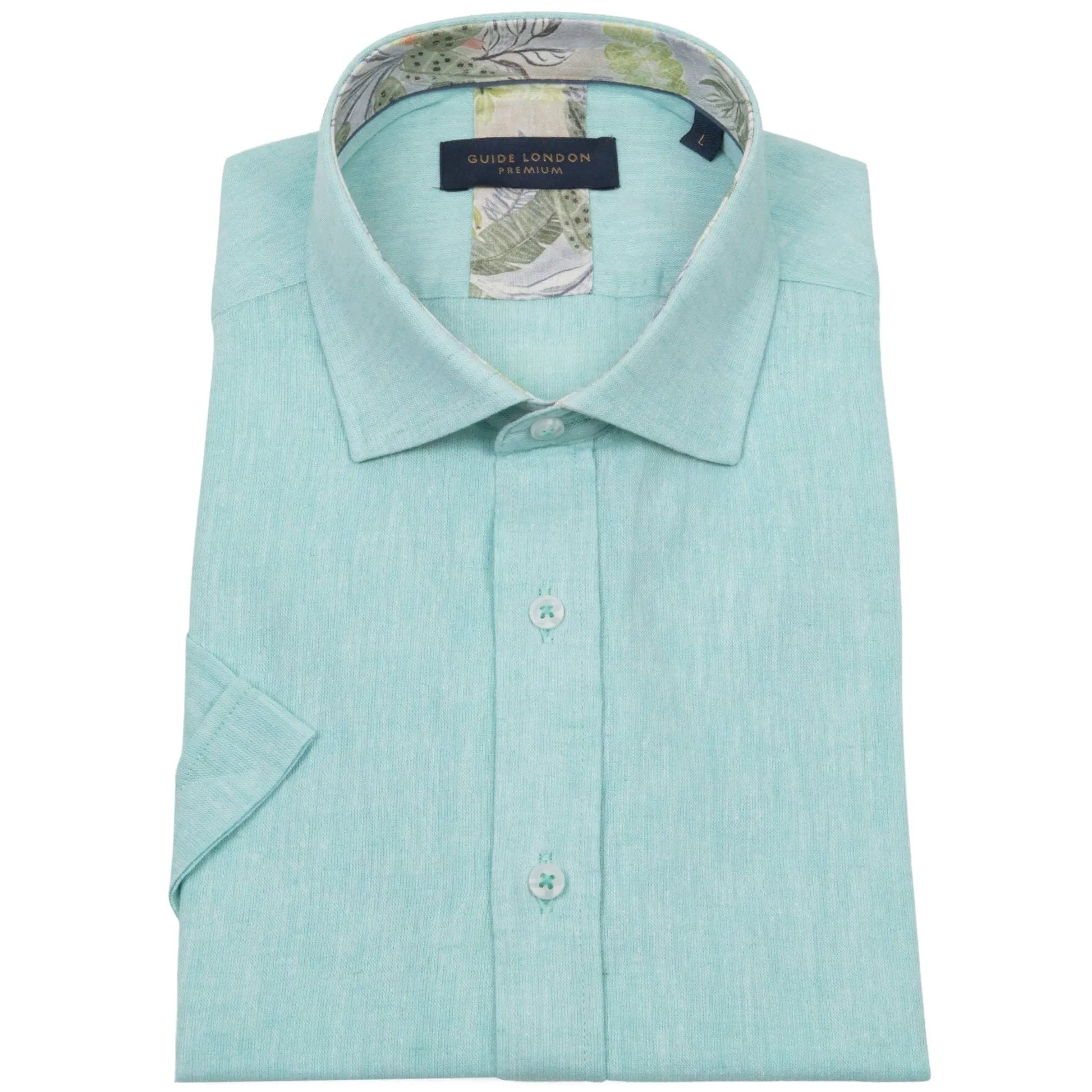 Buy Guide London Linen Blend Short Sleeve Shirt - Turquoise | Short-Sleeved Shirtss at Woven Durham