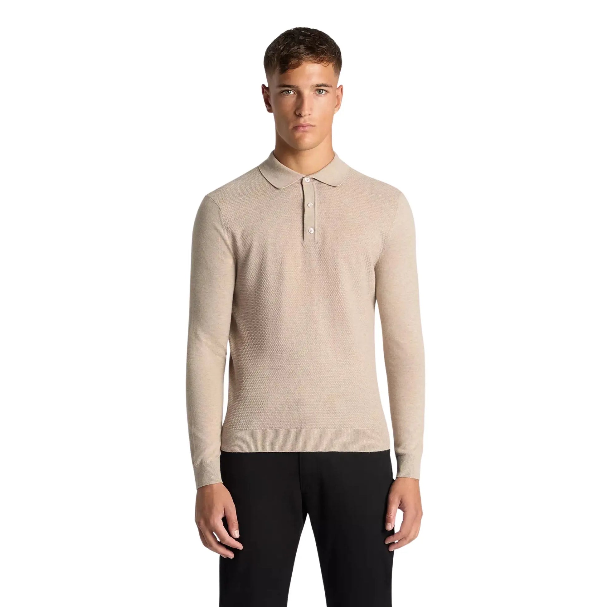 Buy Remus Uomo Long Sleeve Polo - Stone | Long-Sleeved Polo Shirtss at Woven Durham