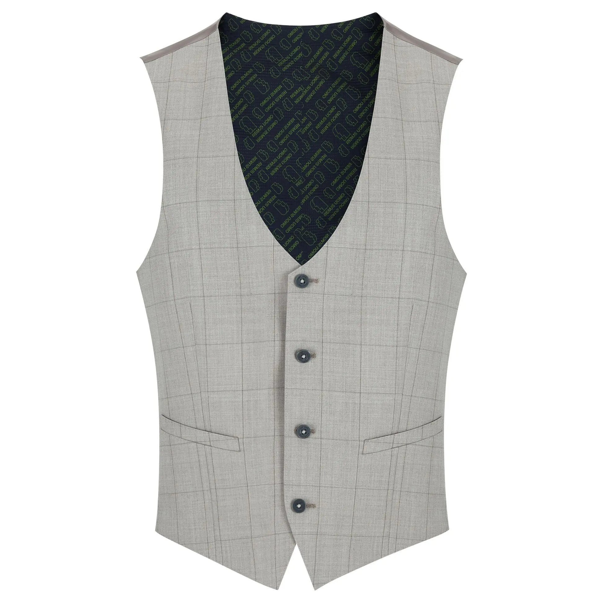 Buy Remus Uomo Lucian Windowpane Check Suit Waistcoat - Beige | Suit Waistcoats at Woven Durham