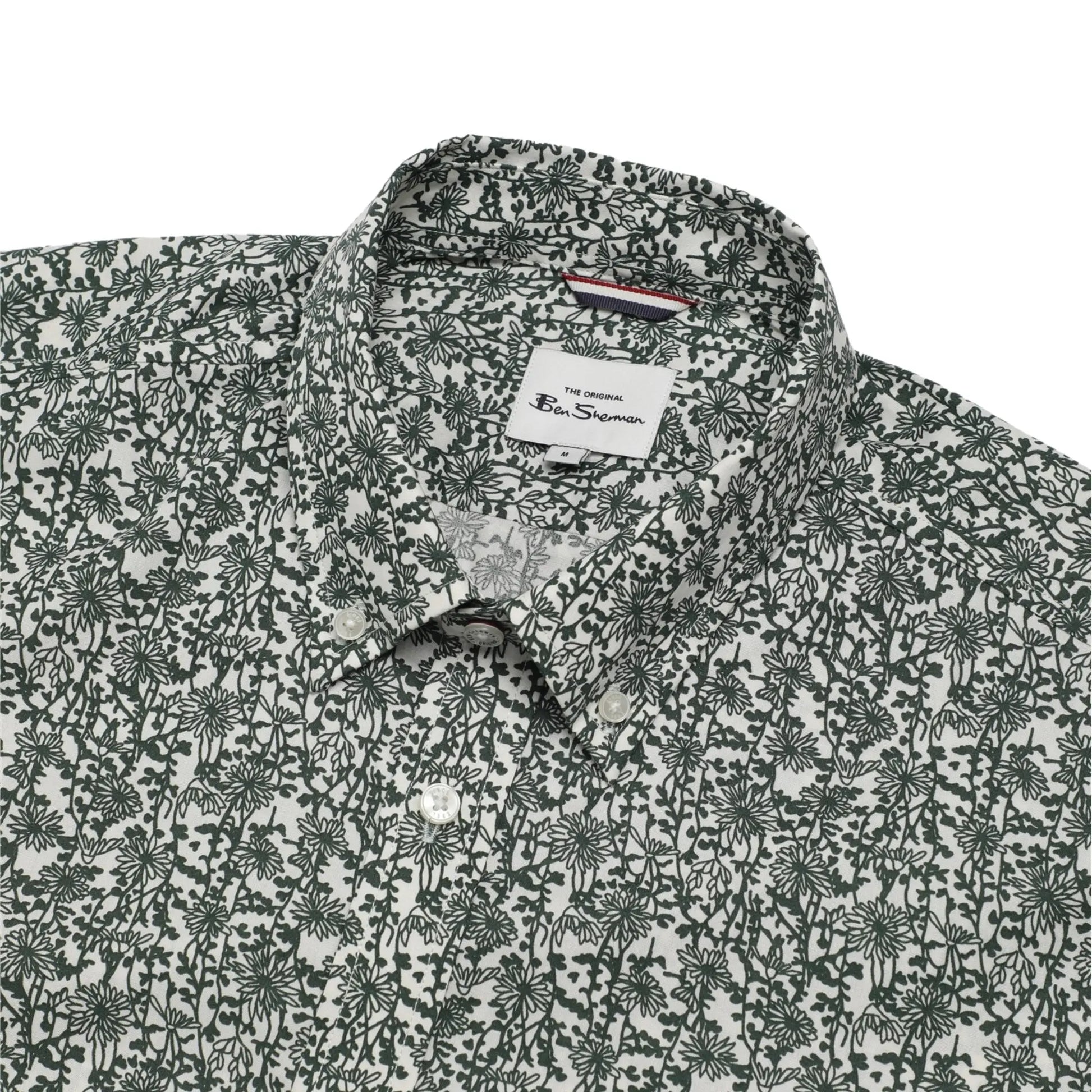 Buy Ben Sherman Mono Floral Print Shirt - Green | Short-Sleeved Shirtss at Woven Durham