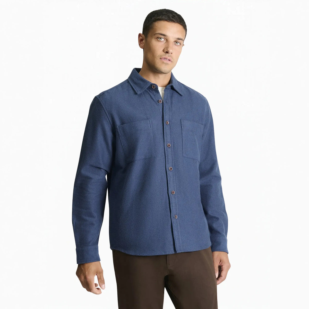 Buy Ben Sherman Navy Long Sleeve Brushed Herringbone Overshirt | Overshirtss at Woven Durham