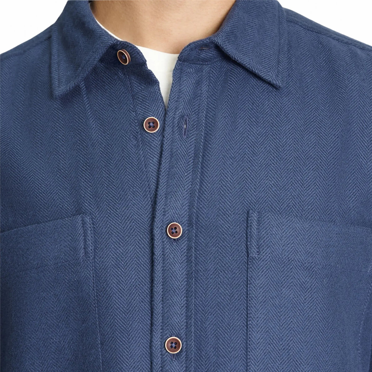 Buy Ben Sherman Navy Long Sleeve Brushed Herringbone Overshirt | Overshirtss at Woven Durham