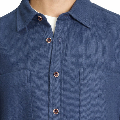 Buy Ben Sherman Navy Long Sleeve Brushed Herringbone Overshirt | Overshirtss at Woven Durham